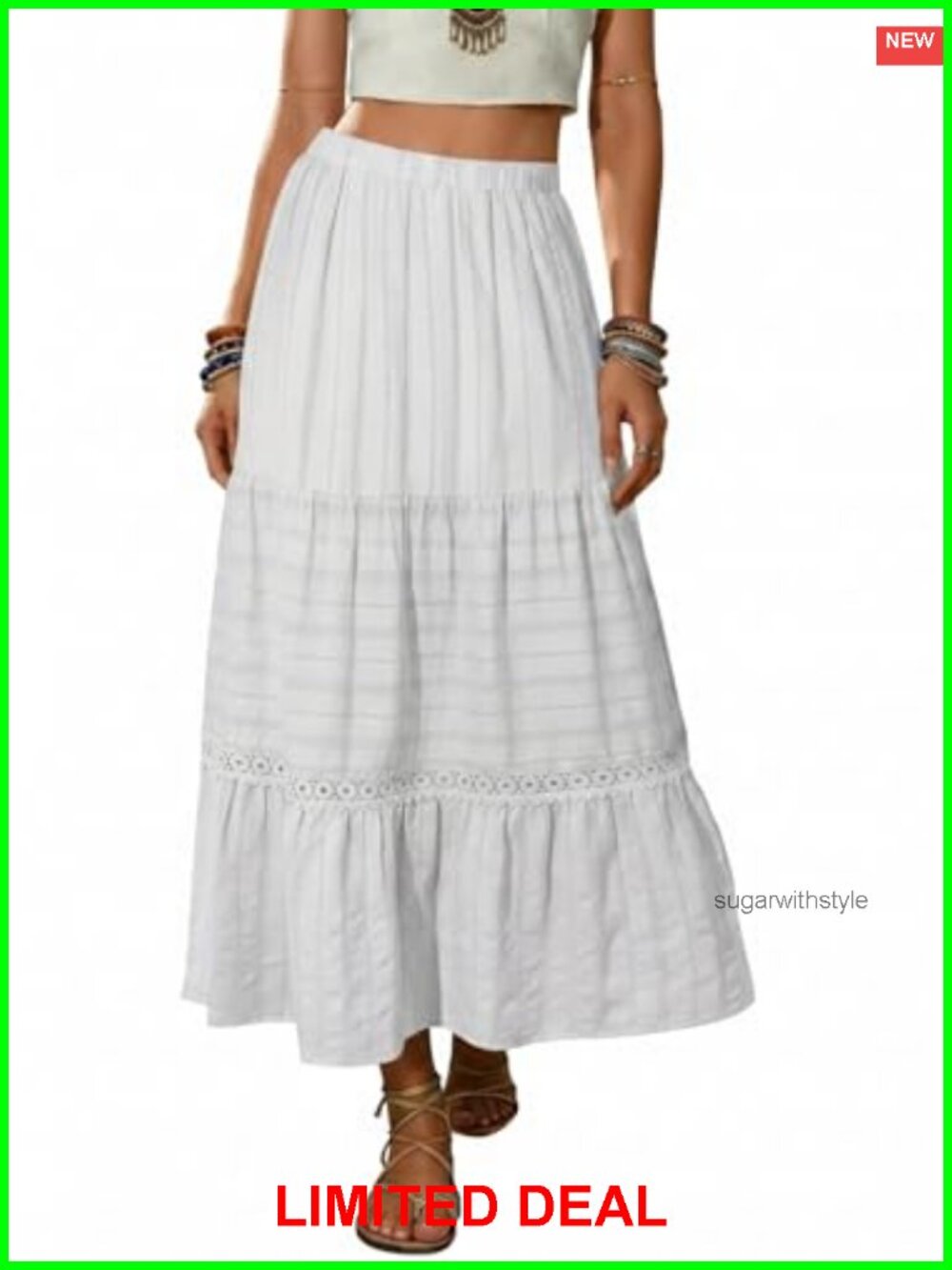Boho Tiered High Waisted Cotton Long Flowy A-Line Skirt